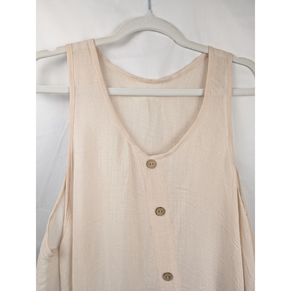 Lagenlook Button Pockets Midi Dress Size M Tan Textured Boho Cottagecore Coastal - Picture 7 of 9